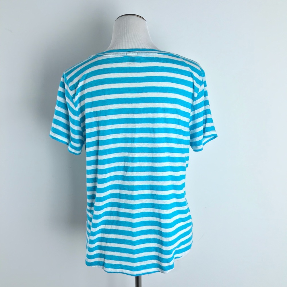 J. Crew Aqua Linen Cross Stripe T Shirt - Picture 4 of 8